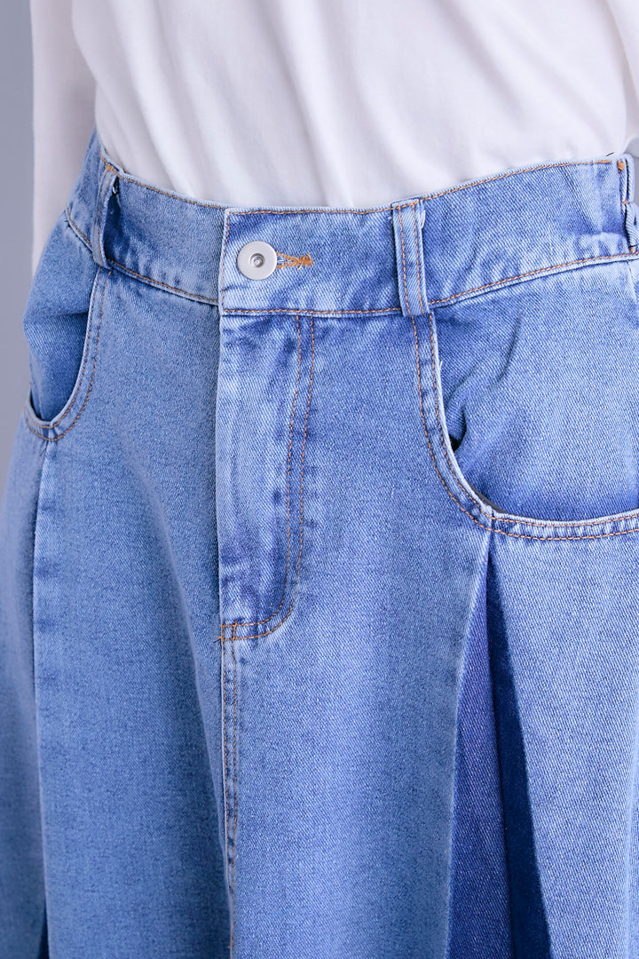 【SET】ZIPスリーブケープライク2WAYジャケット+プリーツタックデニムスカート(2set)