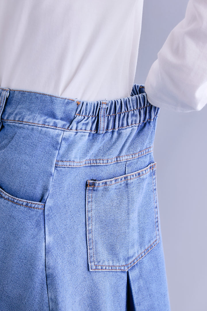 【SET】ZIPスリーブケープライク2WAYジャケット+プリーツタックデニムスカート(2set)