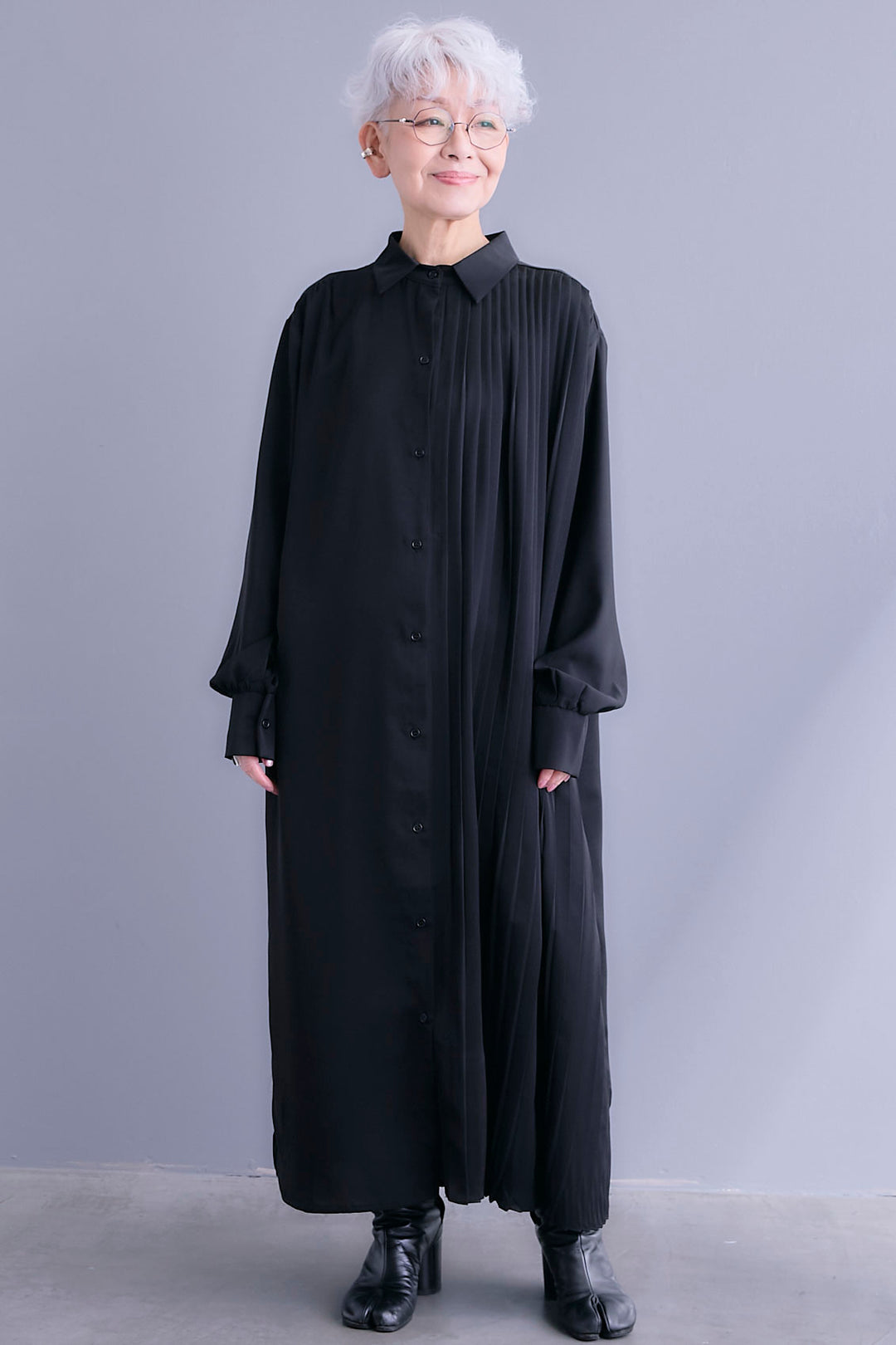 【予約】アシンメトリープリーツシャツワンピース