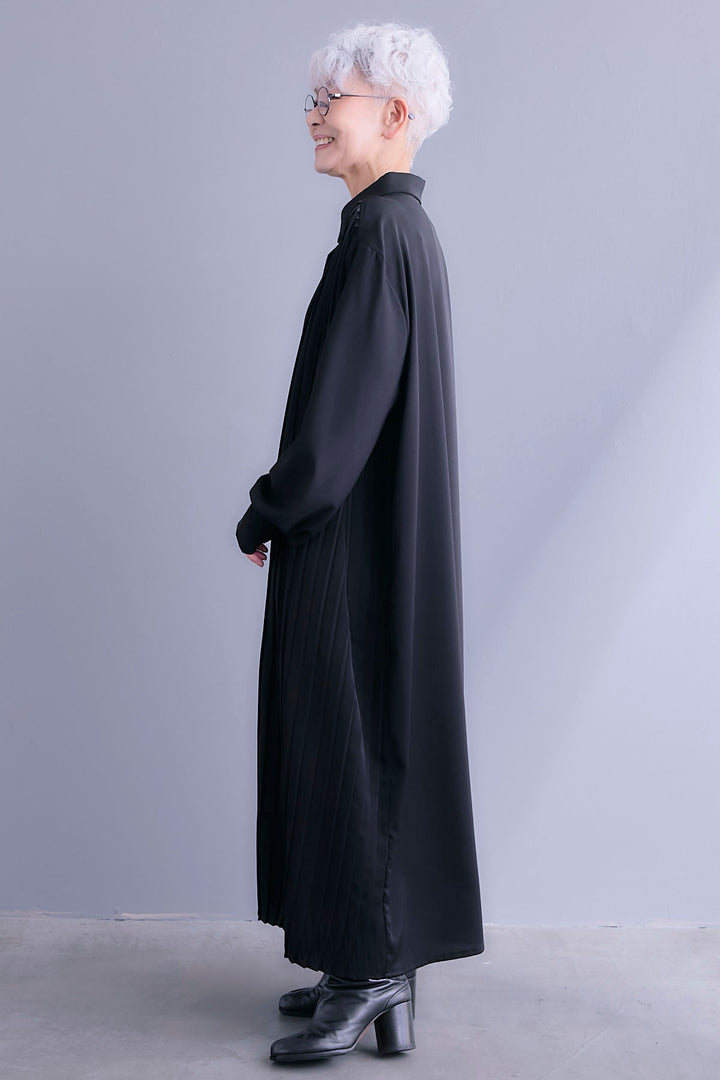 【SET】アシンメトリープリーツシャツワンピース+レースティアードスカート(2set)