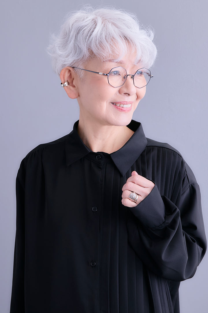 【SET】アシンメトリープリーツシャツワンピース+レースティアードスカート(2set)