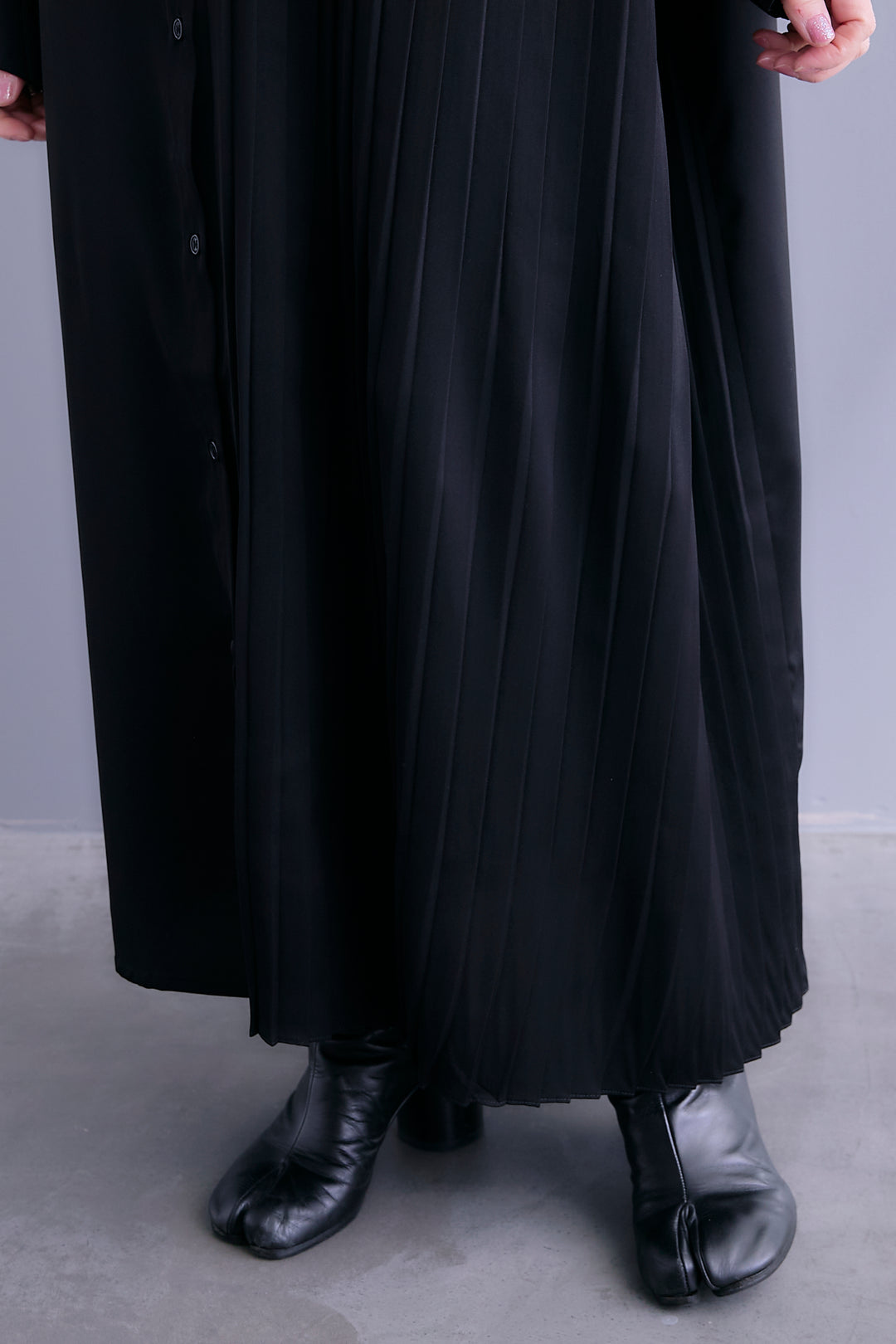 【SET】アシンメトリープリーツシャツワンピース+レースティアードスカート(2set)