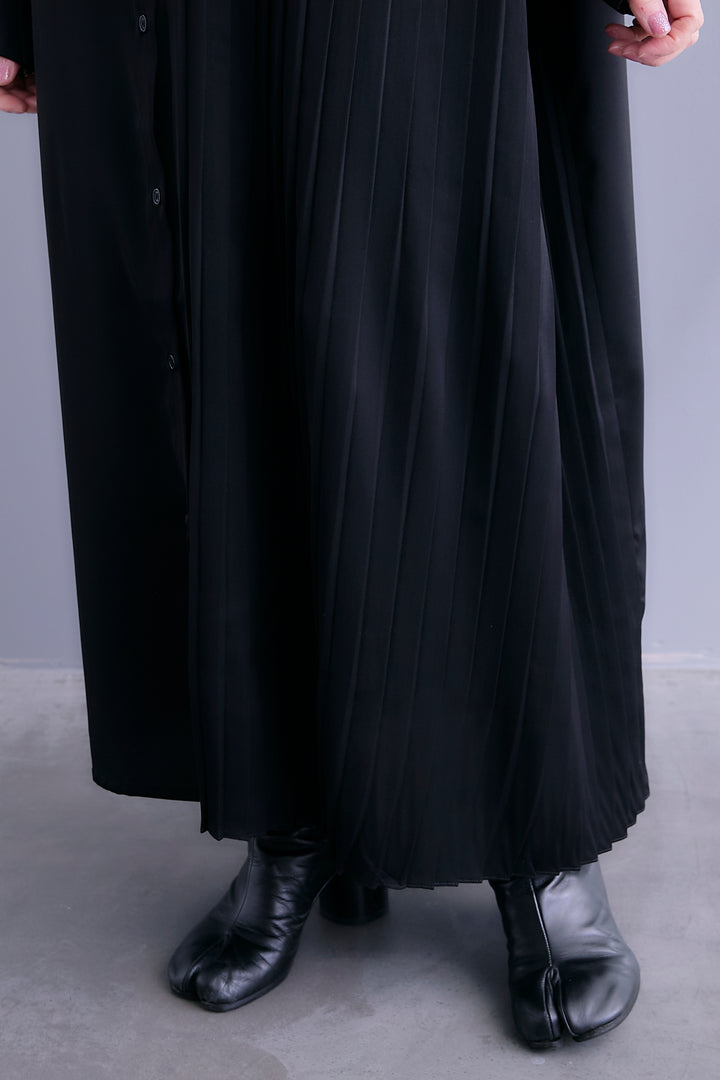 【SET】アシンメトリープリーツシャツワンピース+レースティアードスカート(2set)