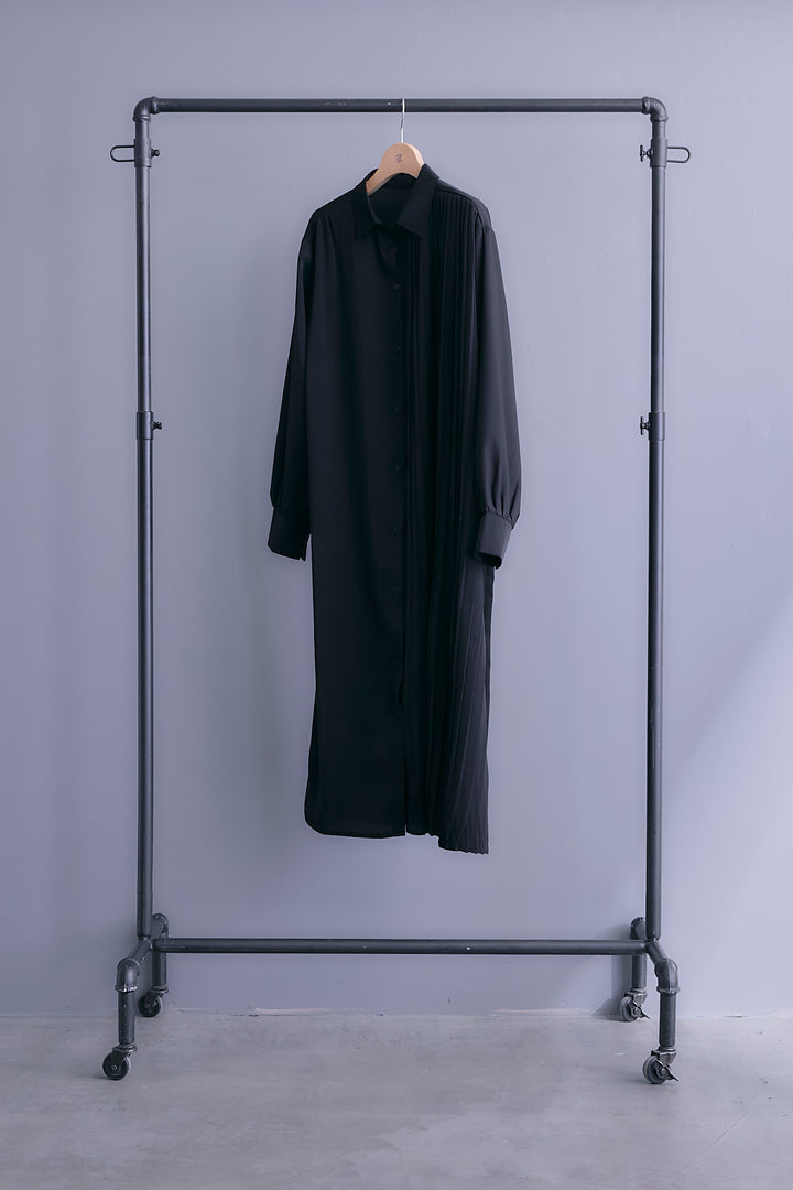 【SET】アシンメトリープリーツシャツワンピース+レースティアードスカート(2set)
