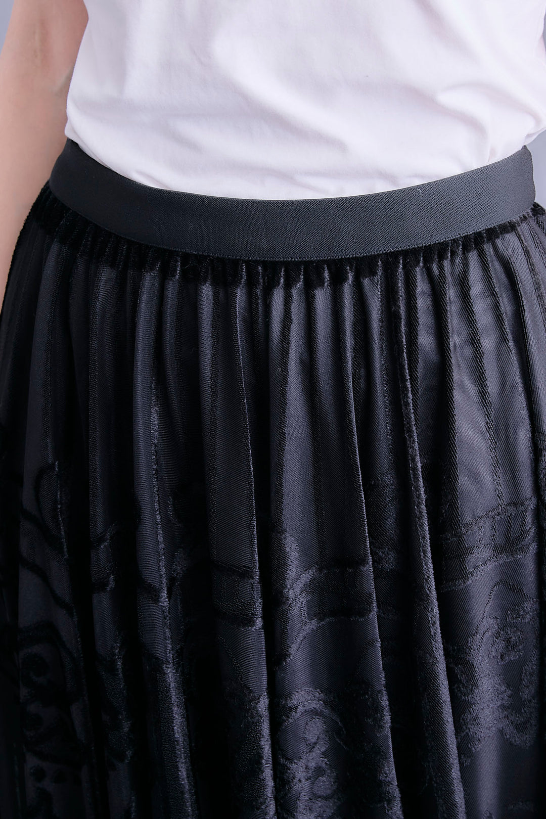 【SET】デニムコンビニットカーディガン+フロッキージャガードチュールロングスカート(2set)