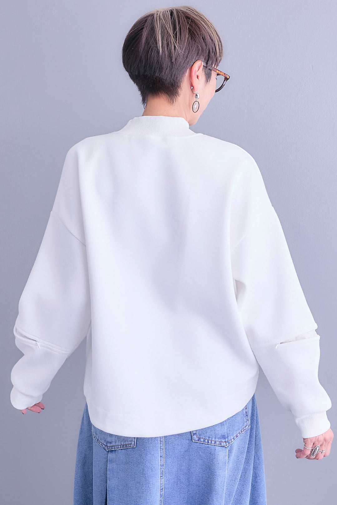 【SET】リブハイネックアシメZIPデザインプルオーバー+プリーツタックデニムスカート(2set)
