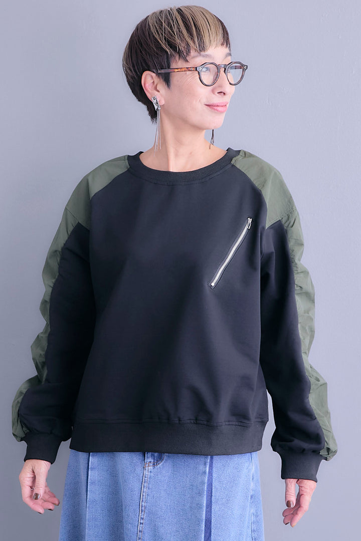 【SET】フロントZIPシャーリングスリーブトップス+プリーツタックデニムスカート(2set)