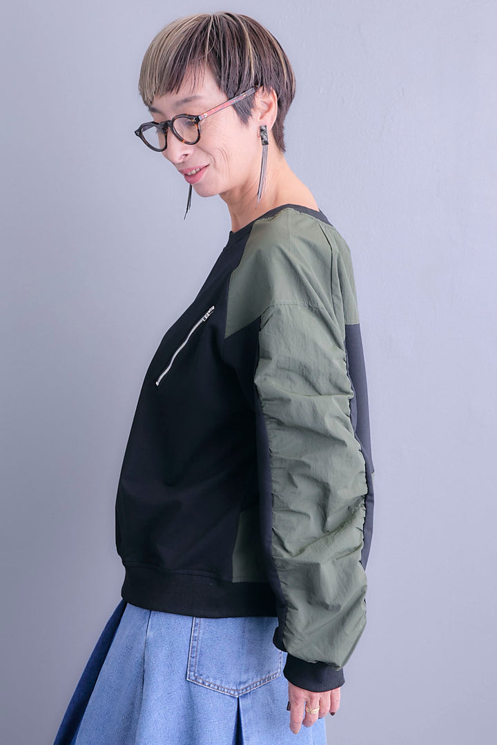 【SET】フロントZIPシャーリングスリーブトップス+プリーツタックデニムスカート(2set)