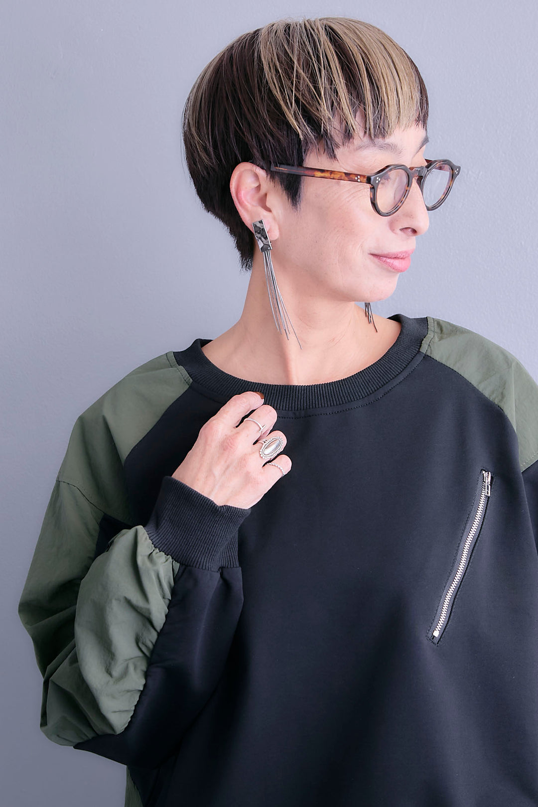 【SET】フロントZIPシャーリングスリーブトップス+プリーツタックデニムスカート(2set)