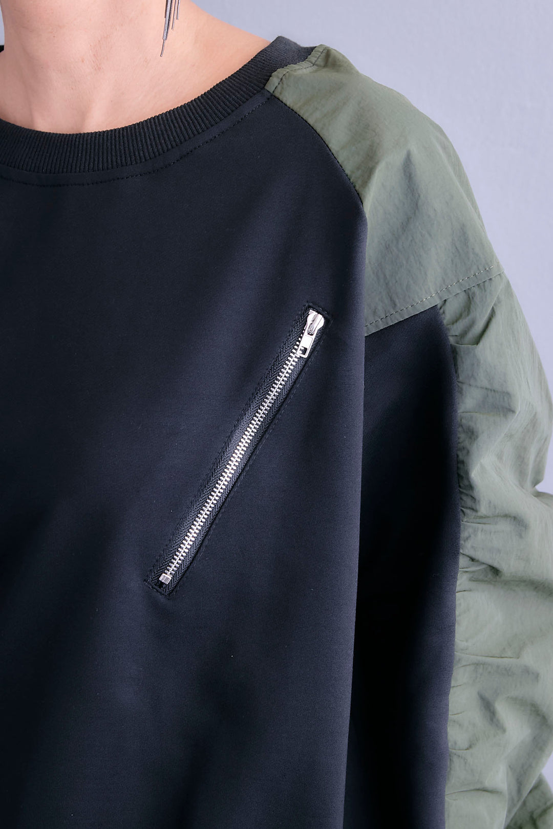 【SET】フロントZIPシャーリングスリーブトップス+プリーツタックデニムスカート(2set)