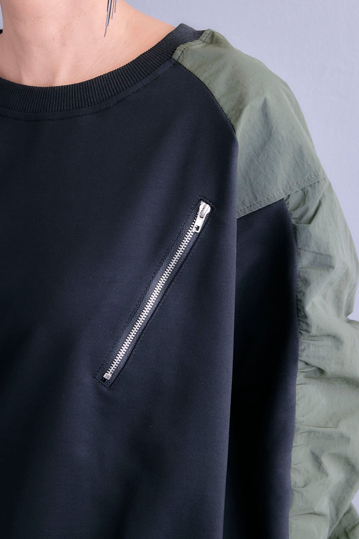 【SET】フロントZIPシャーリングスリーブトップス+プリーツタックデニムスカート(2set)