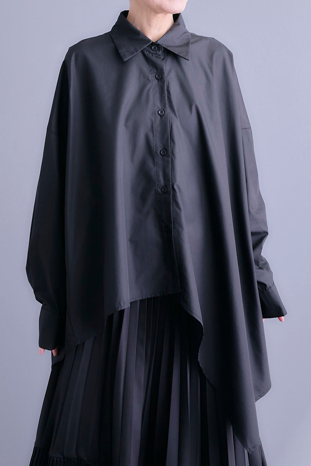 【SET】アシンメトリーロングシャツ+アシンメトリープリーツスカート(2set)