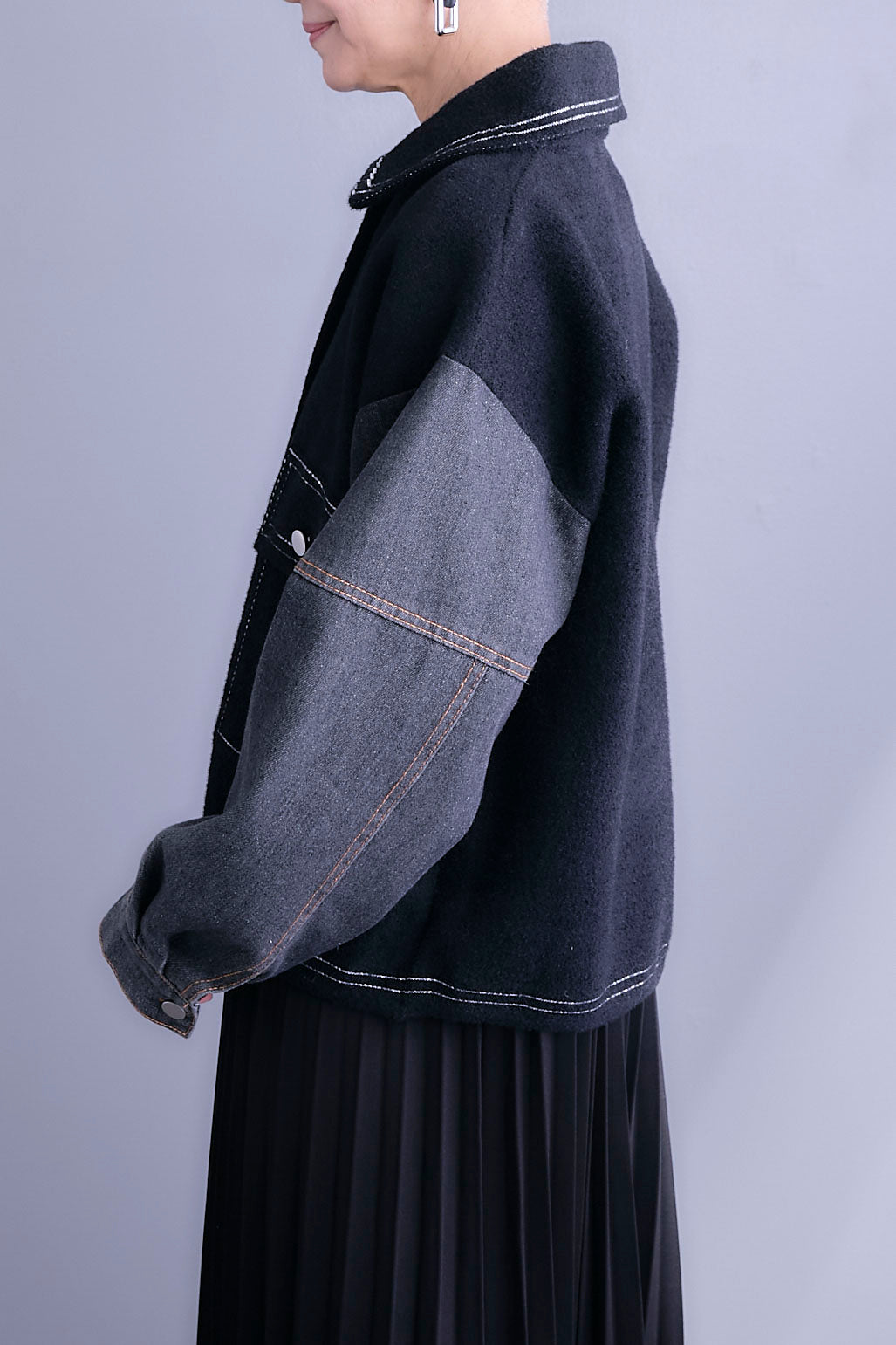 【予約】ステッチニット×デニムスリーブジャケット