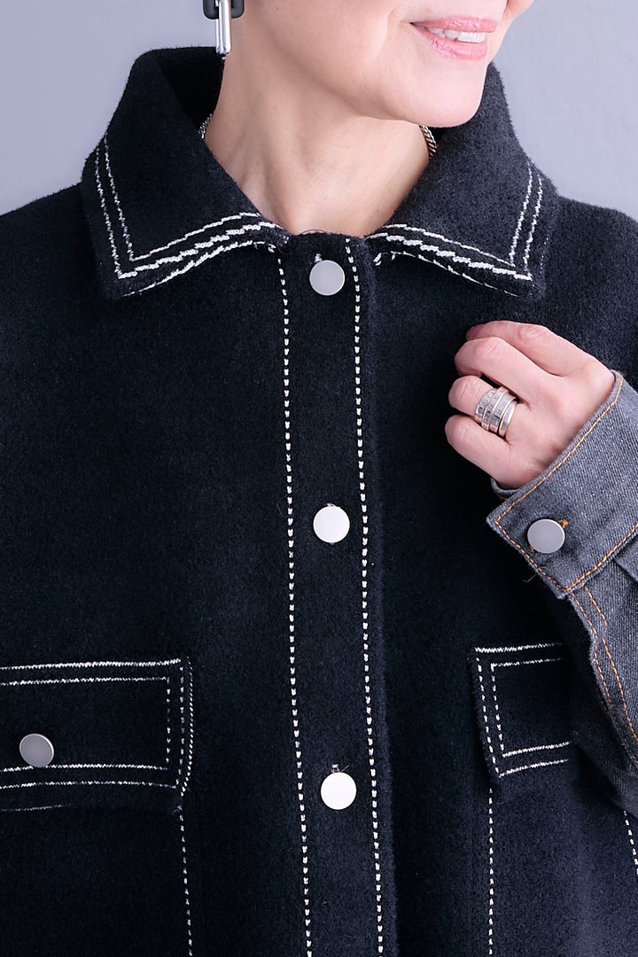 【SET】ステッチニット×デニムスリーブジャケット+プリーツストレッチロングワンピース(2set)