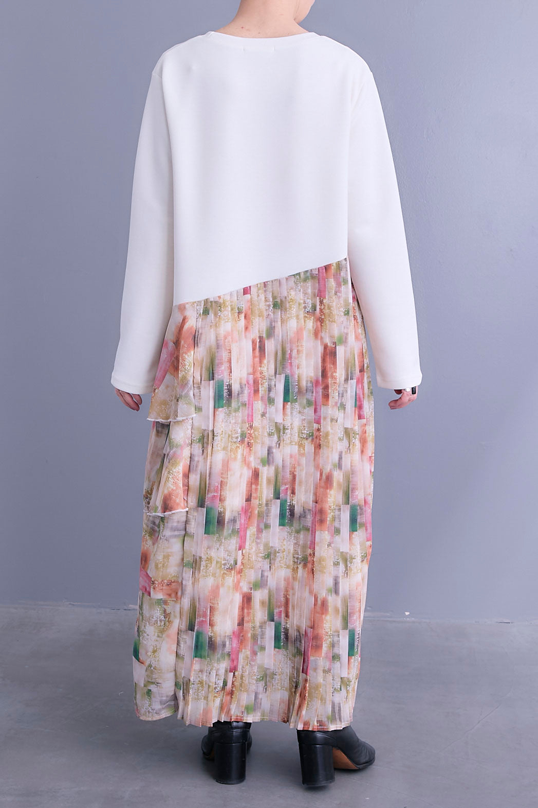 【予約】アシメフラワープリーツドッキングワンピース