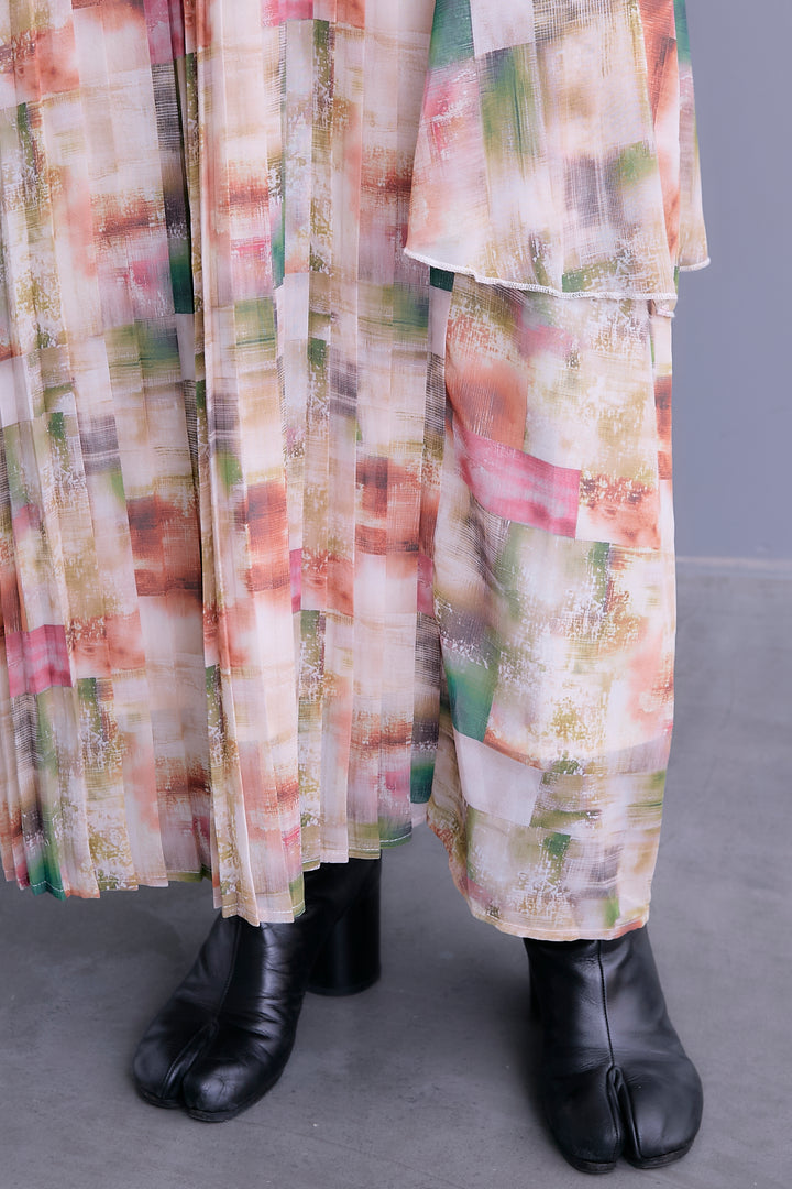 【予約】アシメフラワープリーツドッキングワンピース