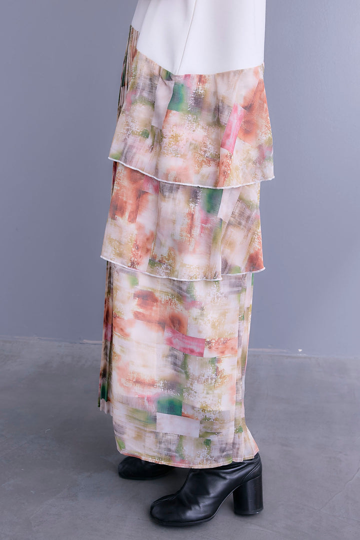 【予約】アシメフラワープリーツドッキングワンピース