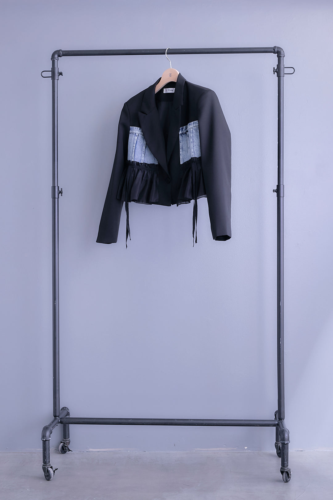 【SET】デニムドッキングショートジャケット+プリーツストレッチロングワンピース(2set)