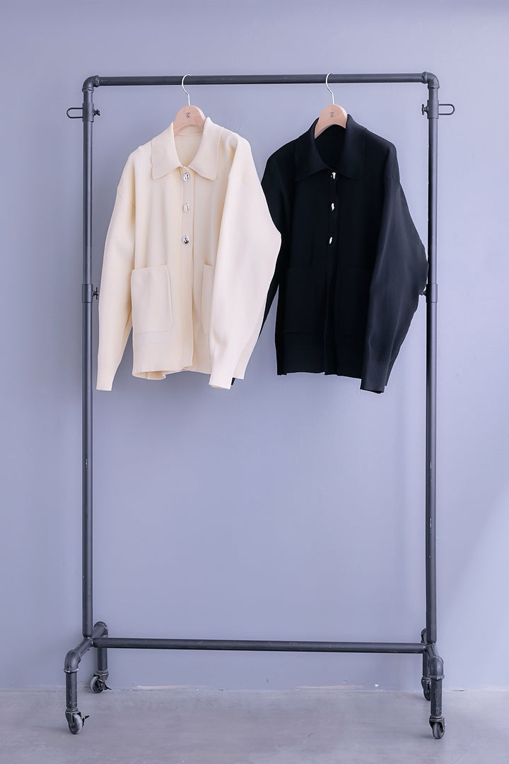 【SET】メタルボタンスリットニットカーデ+ヘムレースロングシャツ+プリーツタックデニムスカート(3set)