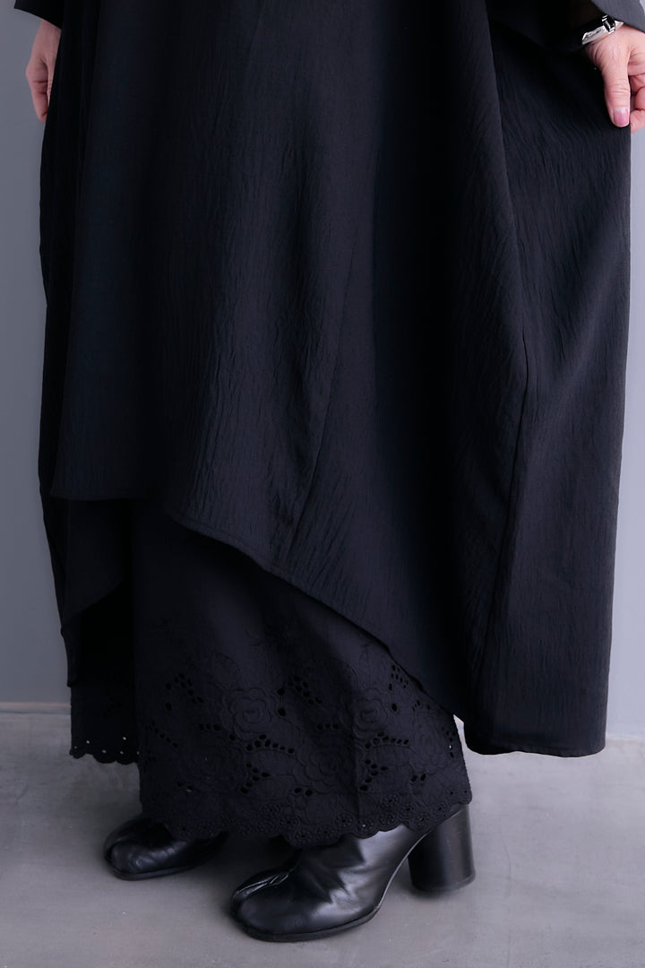 【SET】Vネックリラックスシルエットワンピース+ヘムレースワイドペチパンツ(2set)