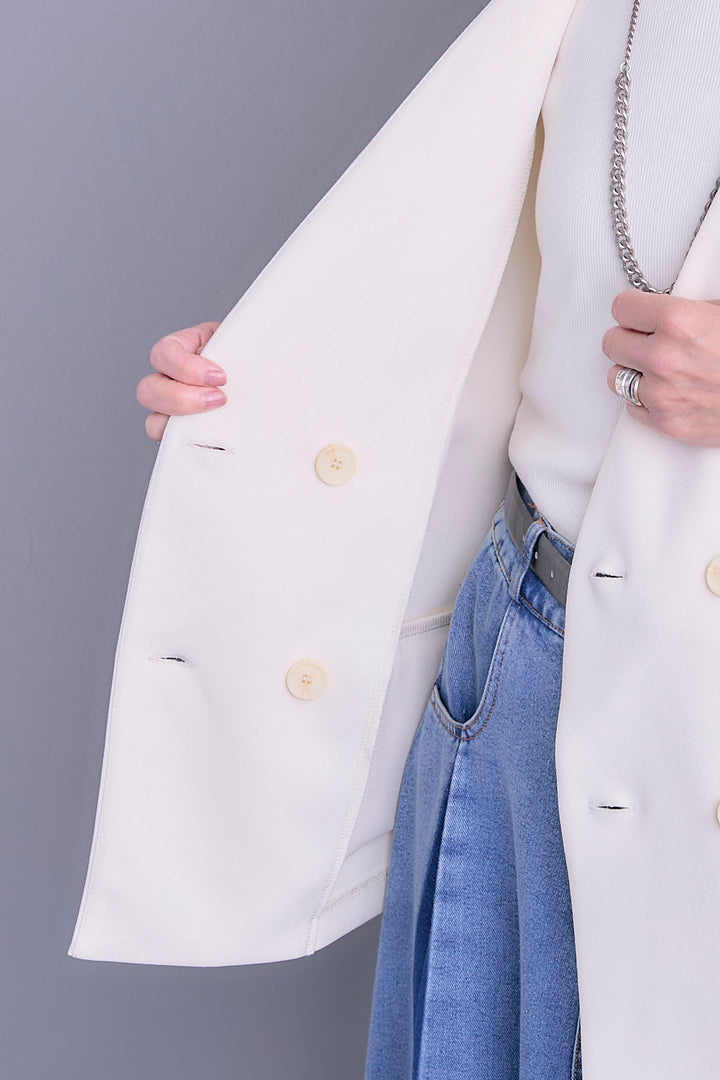 【SET】ZIPスリーブケープライク2WAYジャケット+プリーツタックデニムスカート(2set)