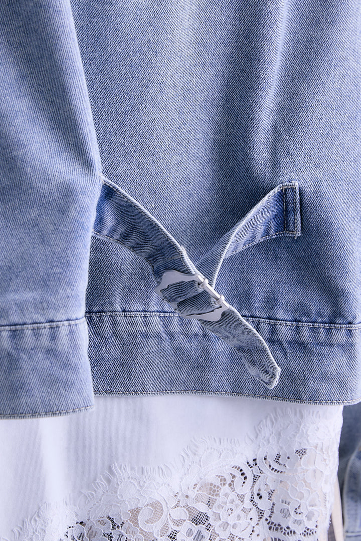 【SET】10ozライトデニムショートジャケット+アシメフラワープリーツドッキングワンピース(2set)