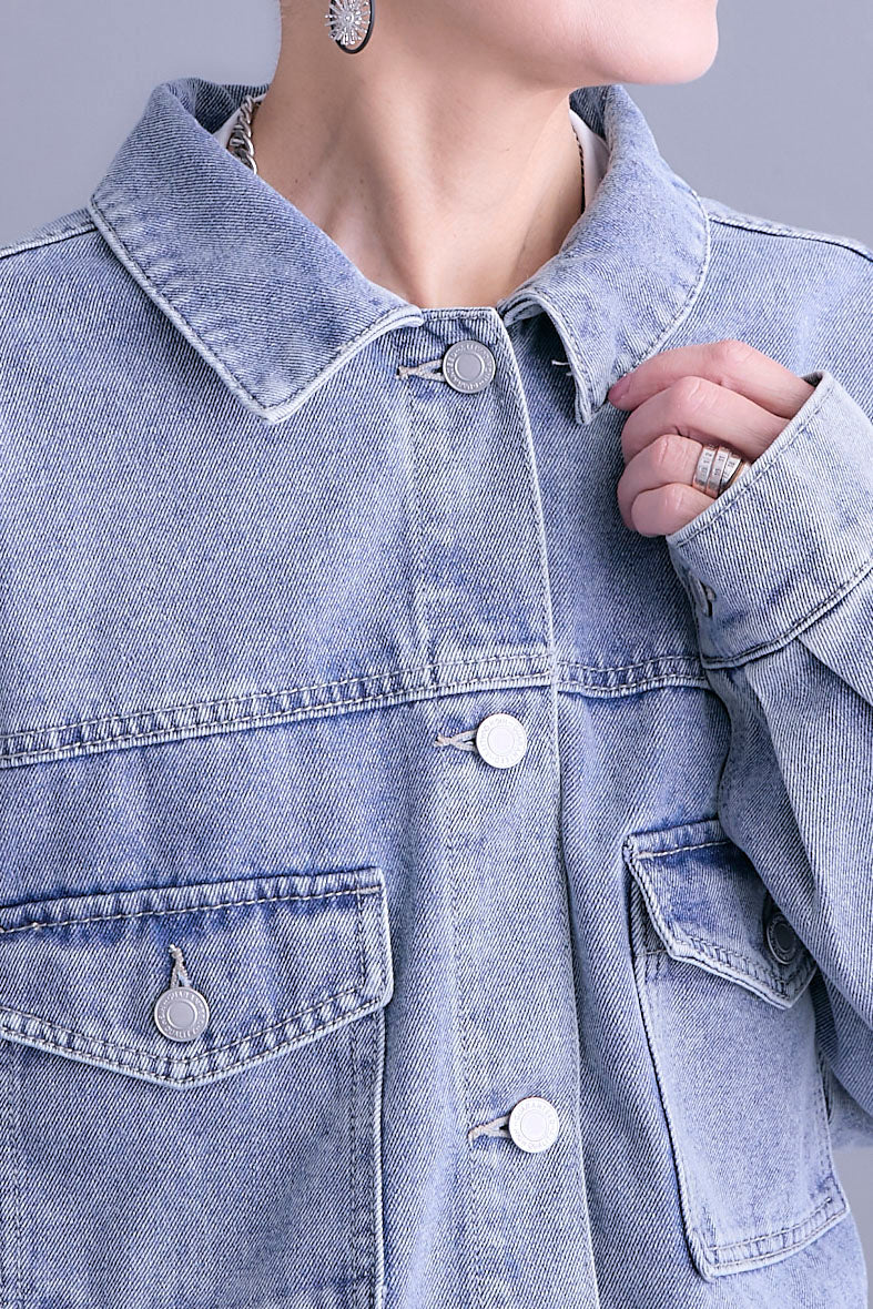 【SET】10ozライトデニムショートジャケット+アシメレースT+リーフアートフレアスカート(3set)