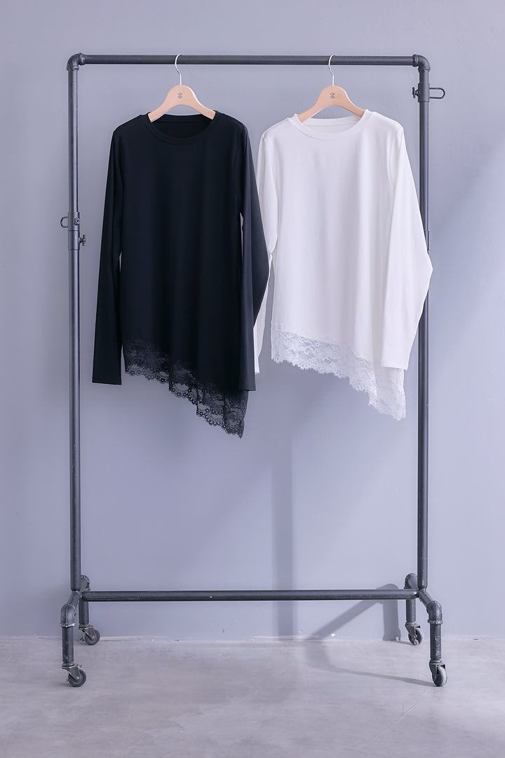 【SET】ヘムレースアシメロンT+アシンメトリープリーツスカート(2set)