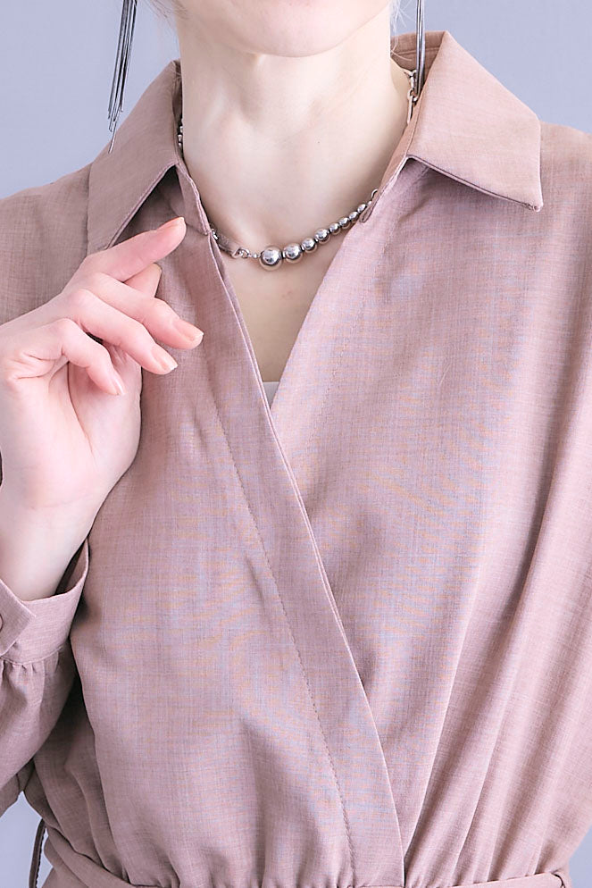 【SET】スキッパーカシュクールシャツワンピース+ケミカルレースパンツ(2set)