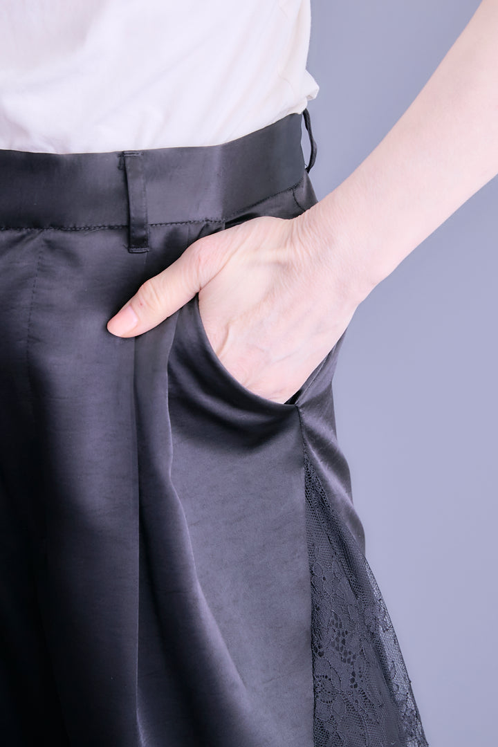【SET】レースコンビオーバーサイズニットチュニック+ヘムレース×サテンタックパンツ(2set)