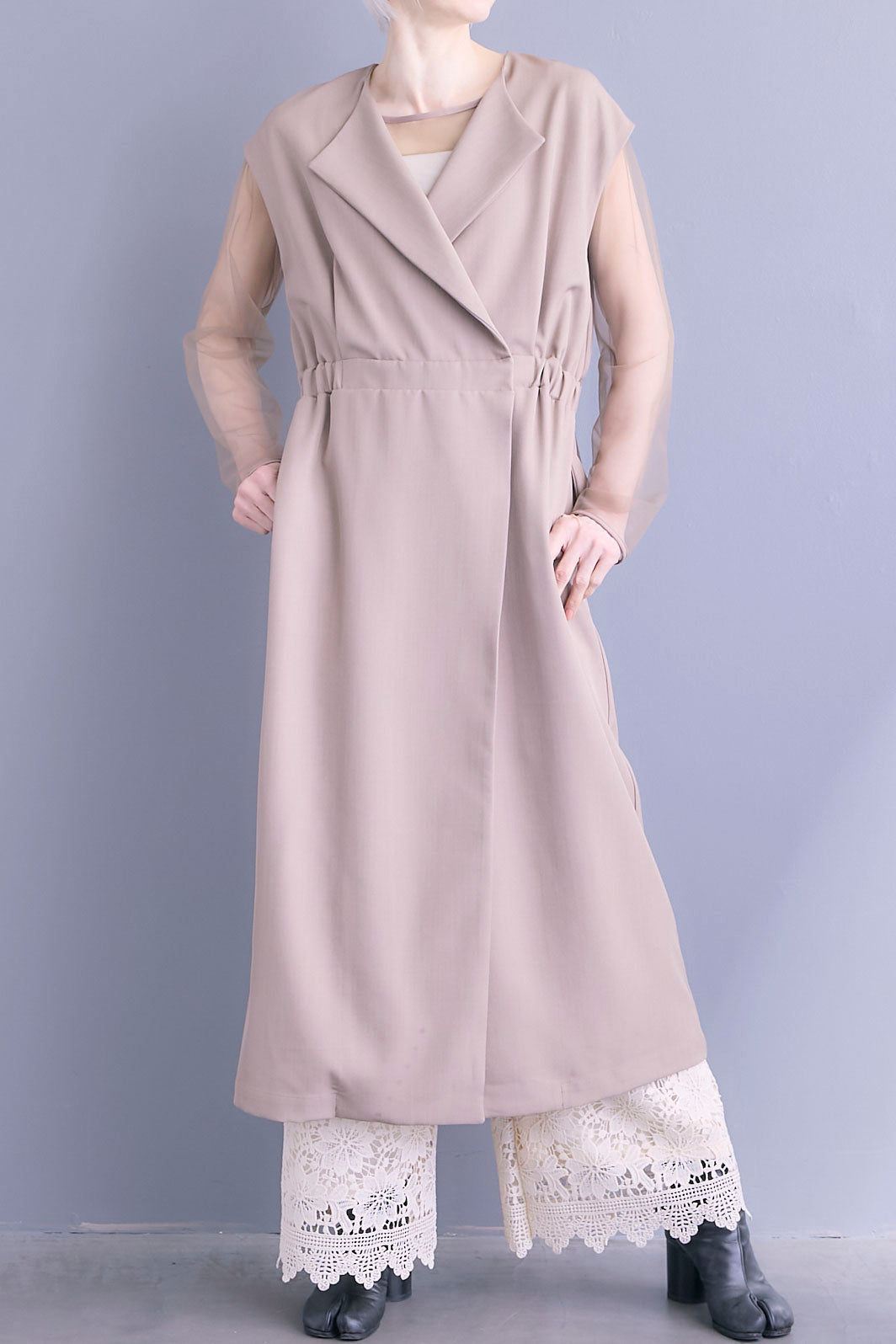 【SET】ジレワンピース×チュールトップスSET+ケミカルレースパンツ(2set)
