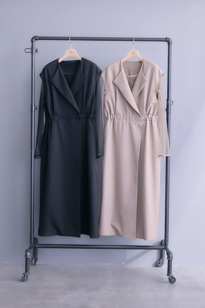 【SET】ジレワンピース×チュールトップスSET+ケミカルレースパンツ(2set)