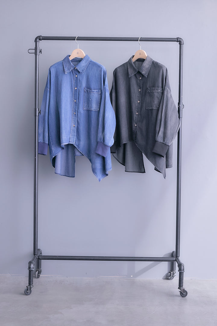 【予約】アシンメトリーダンガリーデニムシャツ