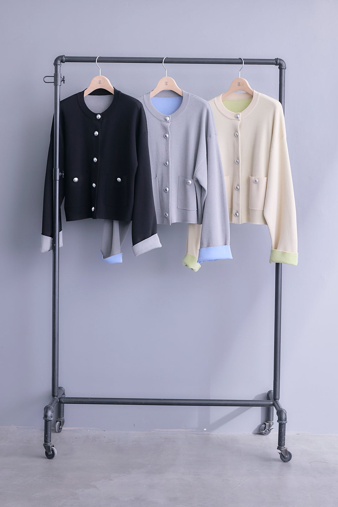 【SET】麻タッチインナーバイカラーカーデ+"CREAT"オーバースリットT+ベルトタックデザインロングスカート(3set)