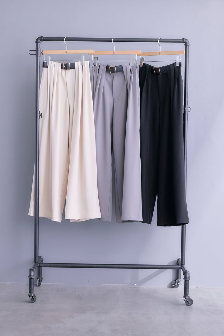【SET】ツイルテーラードジャケット+"CREAT"オーバースリットT+ベルトタックデザインハイウエストロングパンツ(3set)