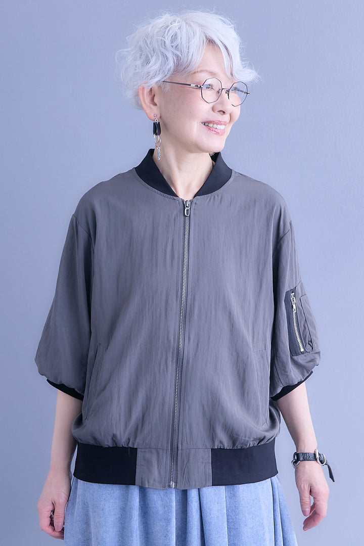 【SET】バルーンハーフスリーブMA-1ジャケット+パウダーシルクヴィンテージデニムワンピース(2set)