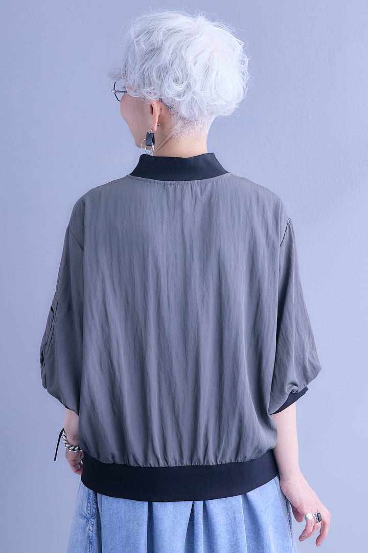 【SET】バルーンハーフスリーブMA-1ジャケット+パウダーシルクヴィンテージデニムワンピース(2set)