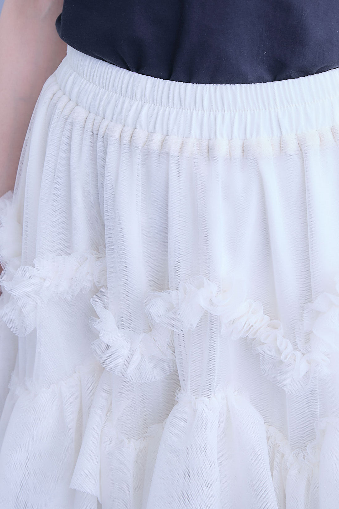 【SET】ロングテールアシメカットデザインシャツ+ペタルティアードチュールスカート(2set)