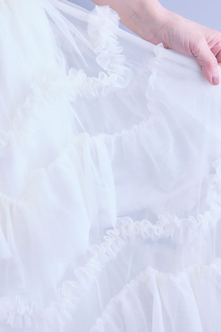 【SET】ロングテールアシメカットデザインシャツ+ペタルティアードチュールスカート(2set)