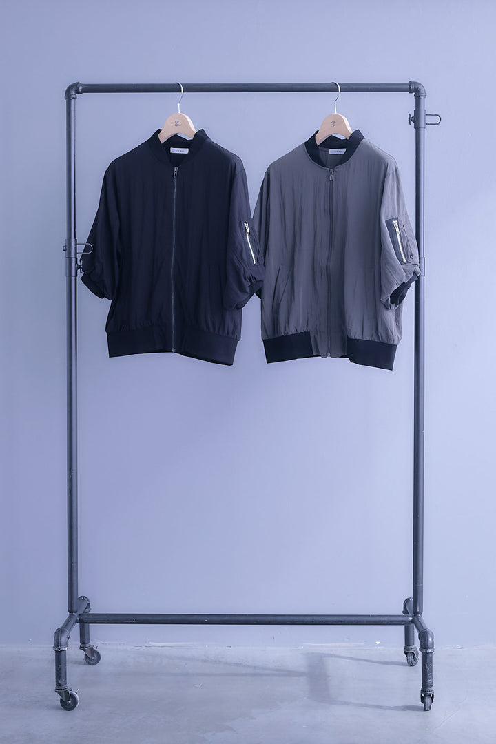 【SET】バルーンハーフスリーブMA-1ジャケット+パウダーシルクヴィンテージデニムワンピース(2set)