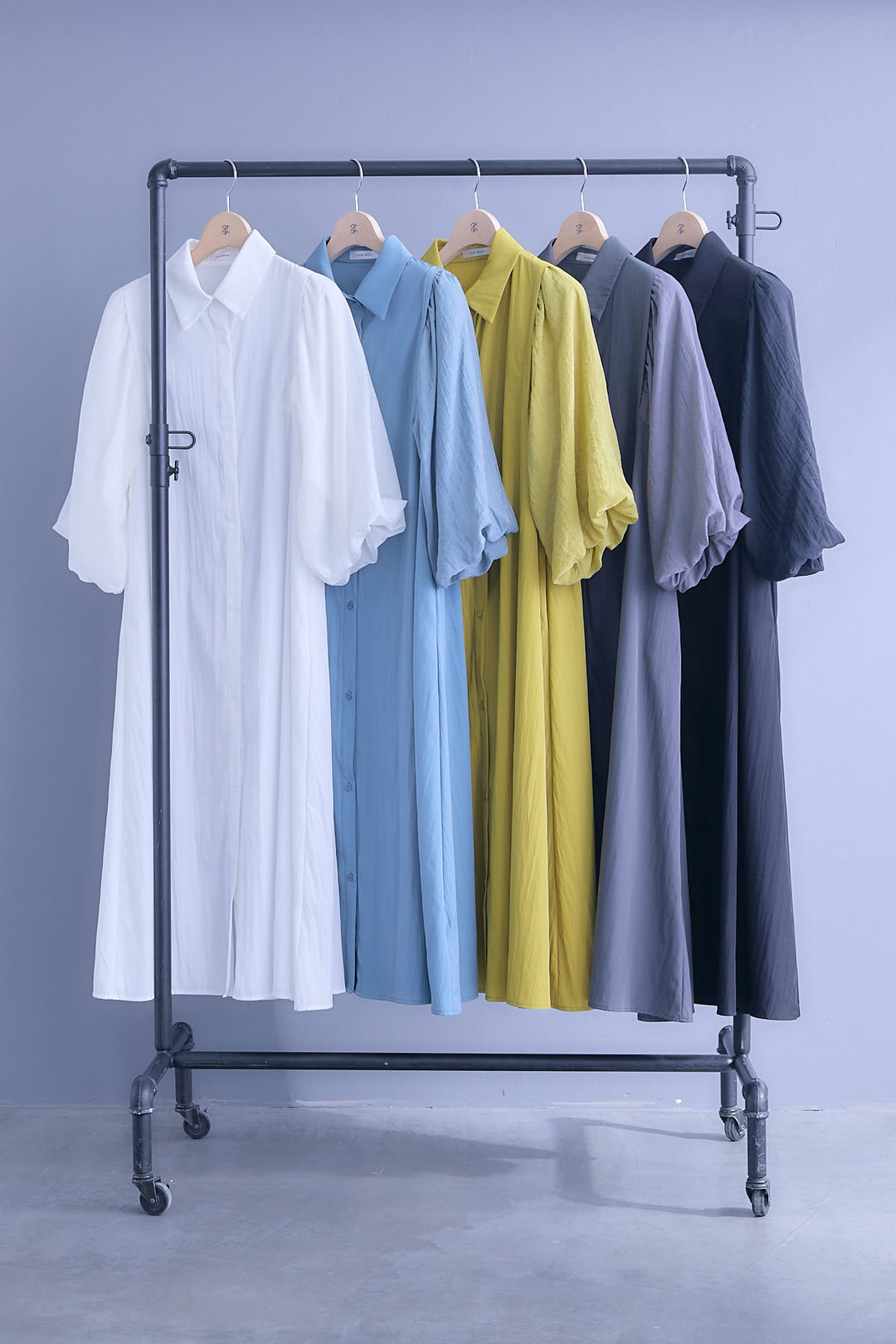 【SET】バルーンスリーブシャツワンピース+2WAYラメサテンプリーツ×シアーティアードチュールスカート(2set)