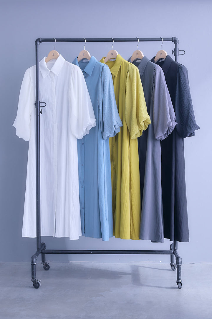 【SET】バルーンスリーブシャツワンピース+2WAYラメサテンプリーツ×シアーティアードチュールスカート(2set)