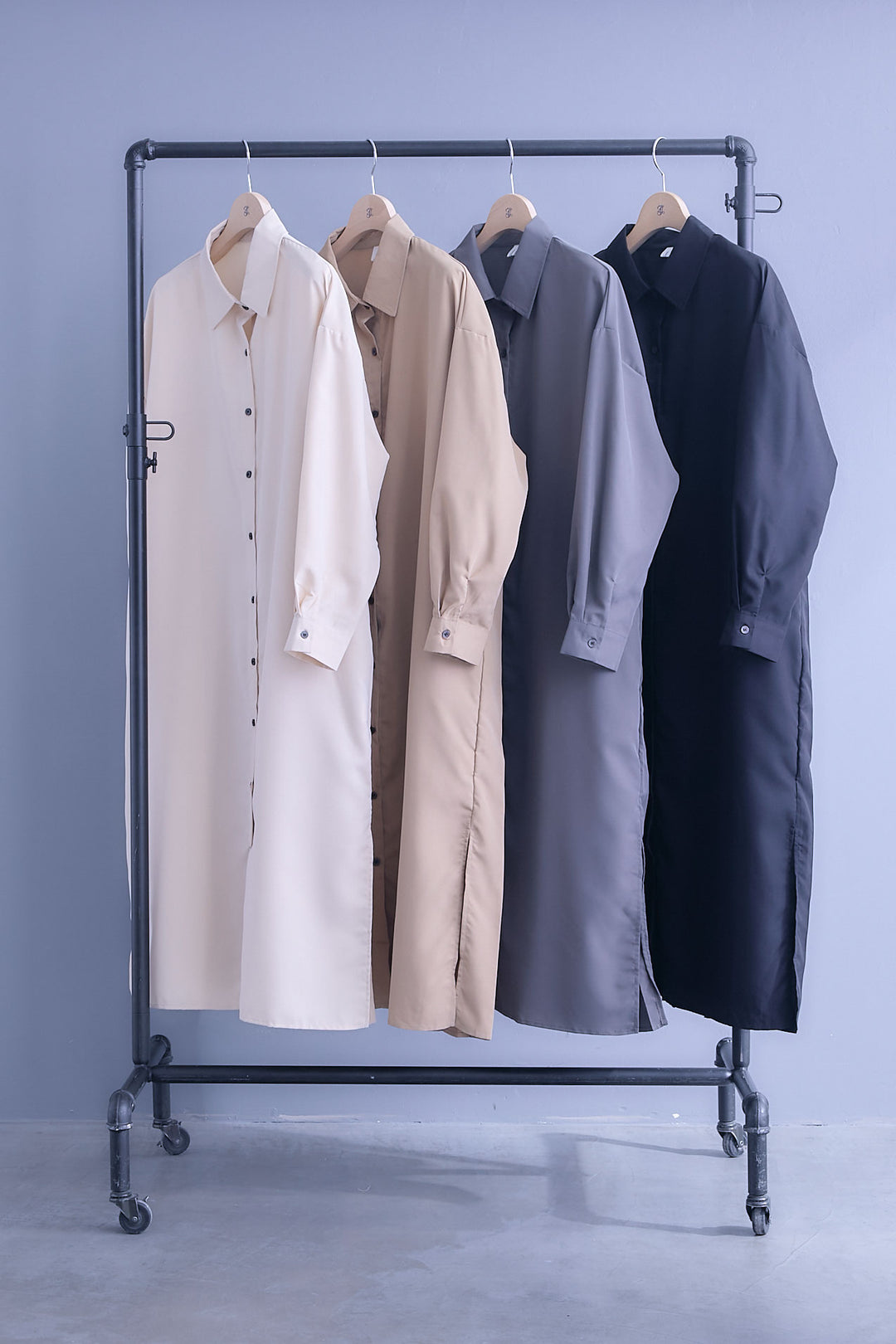 【SET】バックワイドプリーツシャツワンピース+ドットレイヤードチュールスカート(2set)