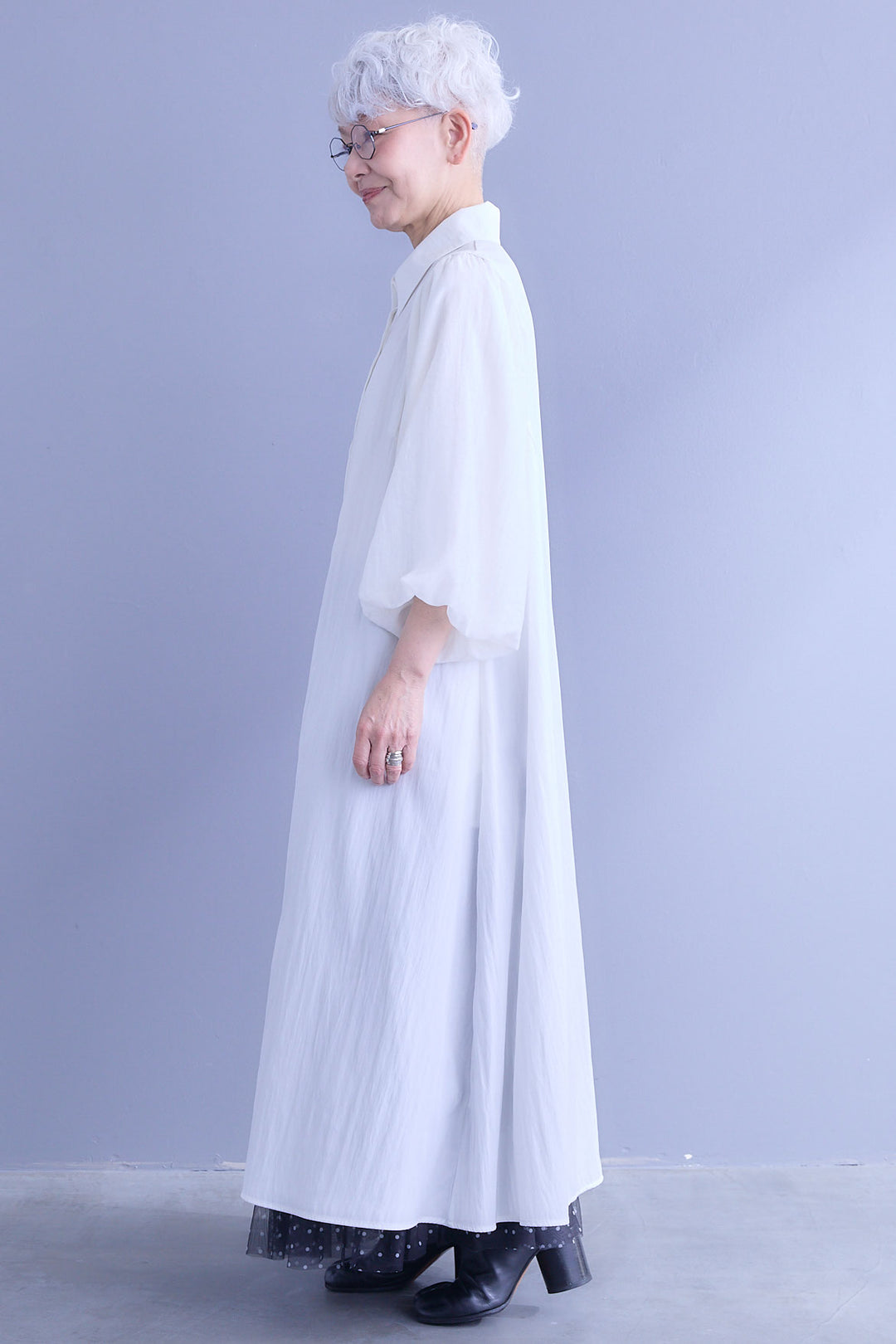 【SET】バルーンスリーブシャツワンピース+2WAYラメサテンプリーツ×シアーティアードチュールスカート(2set)