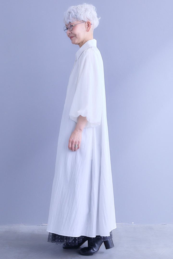 【SET】バルーンスリーブシャツワンピース+2WAYラメサテンプリーツ×シアーティアードチュールスカート(2set)