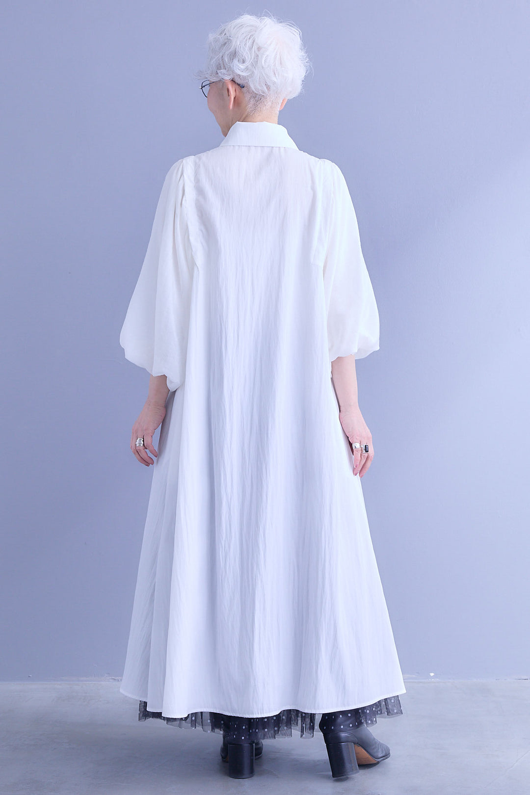 【SET】バルーンスリーブシャツワンピース+2WAYラメサテンプリーツ×シアーティアードチュールスカート(2set)