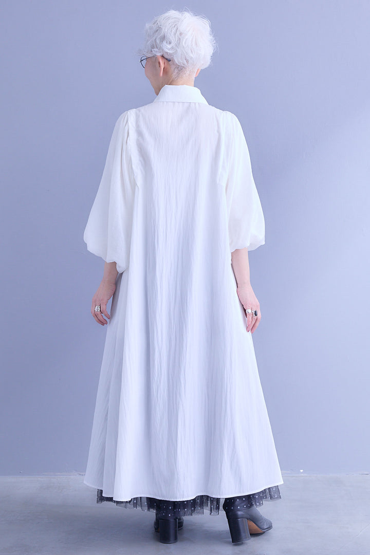 【SET】バルーンスリーブシャツワンピース+2WAYラメサテンプリーツ×シアーティアードチュールスカート(2set)