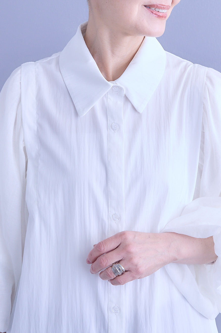 【SET】バルーンスリーブシャツワンピース+2WAYラメサテンプリーツ×シアーティアードチュールスカート(2set)