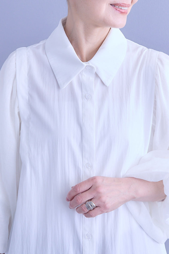 【SET】バルーンスリーブシャツワンピース+2WAYラメサテンプリーツ×シアーティアードチュールスカート(2set)