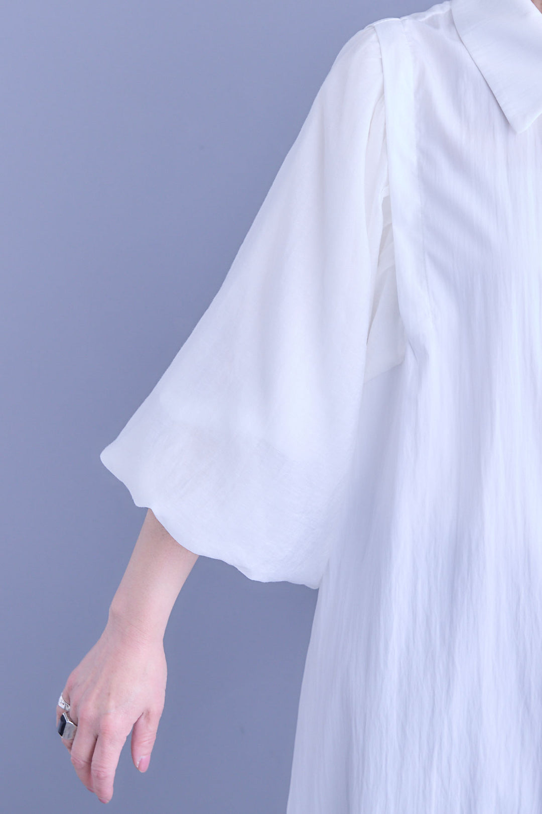 【SET】バルーンスリーブシャツワンピース+2WAYラメサテンプリーツ×シアーティアードチュールスカート(2set)